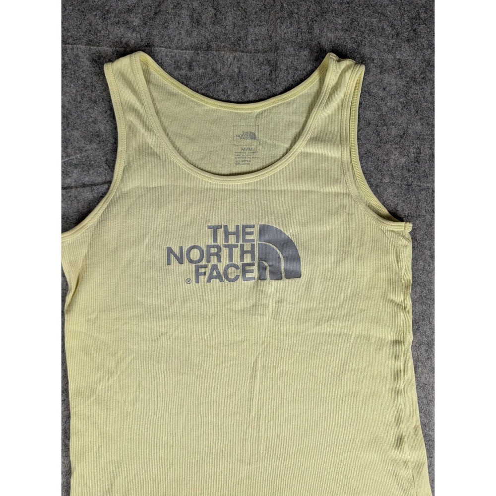 The North Face Womens Ribbed Tank Top Pale Yellow Cotton Logo Graphic Sleeveless - Picture 4 of 8
